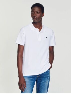SANDRO Men's White Cotton Polo Shirt Size Small Preppy Clean Collegiate Sporty